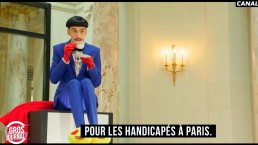 Nuno Roque on Canal+ TV hosting Le Gros Journal at the Peninsula Hotel in Paris - tea and emoji slippers